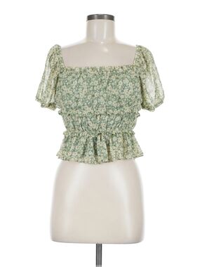 Floral Smocked Peplum Crop Top - Green